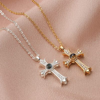LUNCKY Projection Bible Verse Cross Necklace for Women Girls, Gold/Silver Cross Pendant Scriptures Necklace for Religious Christian Jewelry Inspirational Gifts