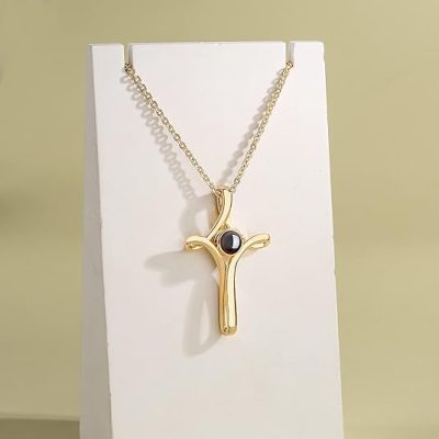 Cross Necklace with Bible Verse, 14K Gold Cross Pendant Chain for Women Girls, Christian Religious Necklace Jewelry, First Communion Confirmation Gifts