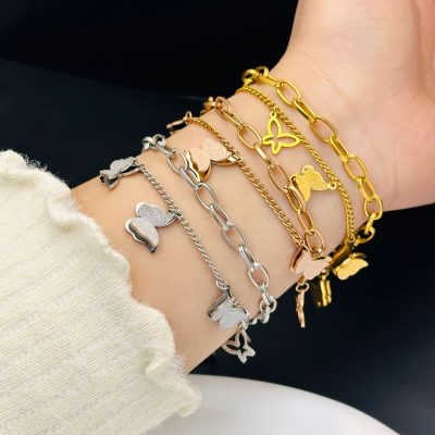 Titanium steel rose gold butterfly double bracelet female Korean version simple personality niche design boudoir chain