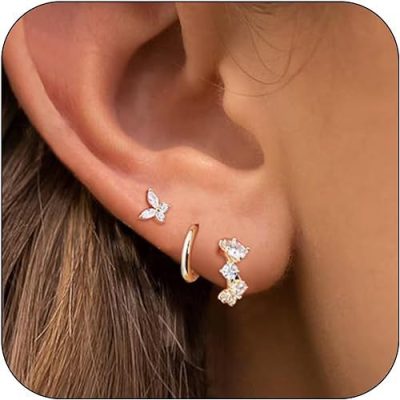 Women's hoop earrings set Golden diamond butterfly cartilage earrings delicate birthday gift
