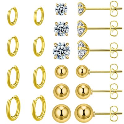 10 pairs of stainless steel zircon stud earrings titanium steel earrings jewelry set earrings