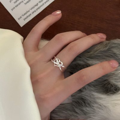 Sterling silver interwoven love ring female fashion niche design sense index finger ring simple all-match autumn and winter ring