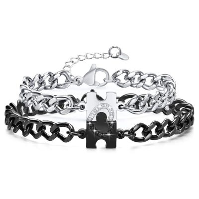 Stainless steel diamond Mosaic bracelet Valentine's Day love bracelet black and white simple style couple jewelry