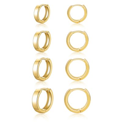LUNCKY 4 Pairs Tiny Small Hoop Earrings for Women Girls Men, Gold Post Small Huggie Hypoallergenic Earrings Set for Multiple Piercing, Dainty Cartilage Earrings for Women Men Birthday Christmas Gifts