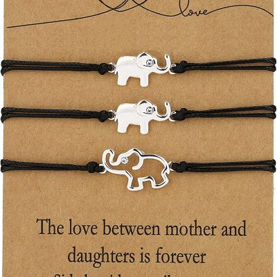 LUNCKY Mother Daughter Bracelets Set for 2/3, Mom Daughter Elephant Matching Bracelet Mother's Day Gift
