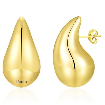 LUNCKY Chunky Gold Hoop Earrings for Women, Dupes Bottega Stud Earrings Lightweight Waterdrop Teardrop Hollow Open Hoops Hypoallergenic Gold Plated Earrings Jewelry for Women Girls 18/25/32/47mm