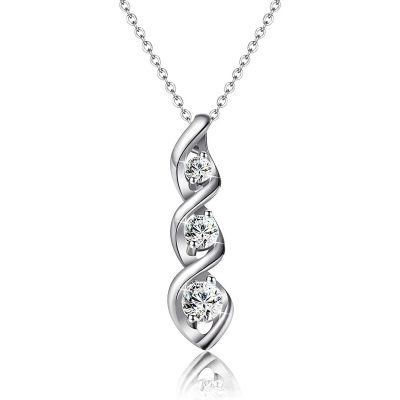 LUNCKY Silver Cubic Zirconia Necklace for Women Girls, Dainty Simple 3 Stones Twisted Girls Women Necklaces Pendant Chain Bridesmaid Jewelry Valentine's Day Gift