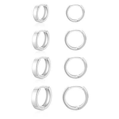 LUNCKY 4 Pairs Tiny Small Hoop Earrings for Women Girls Men,Silver Post Small Huggie Hypoallergenic Earrings Set for Multiple Piercing, Dainty Cartilage Earrings for Women Men Birthday Christmas Gift