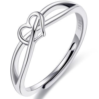 LUNCKY Adjustable 6-10 Size 925 Sterling Silver Rings for Women Girls Thumb Love Heart Ring Eternity Wedding Rings Bands for Women Engagement Ring Anniversary Christmas Valentine's Day Jewelry Gift