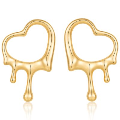 LUNCKY Chunky Unique Gold Drop Earrings for Women,Melting Statement Love Heart Dangle Earring Irregular Waterdrop Teardrop Stud Earrings Trendy Jewelry Birthday Christmas Women Girlfriend Gifts