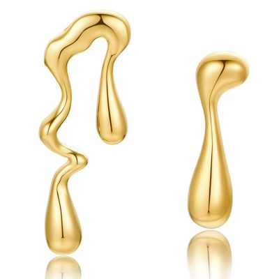 LUNCKY Chunky Unique Gold Drop Earrings for Women,Melting Mismatched Abstract Asymmetrical Statement Dangle Earring Irregular Waterdrop Teardrop Stud Earring Trendy Jewelry Women Girlfriend Gifts