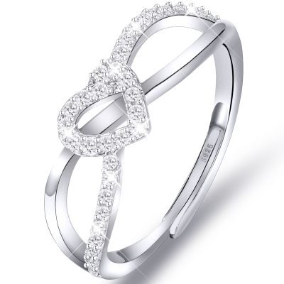 LUNCKY Adjustable 6-10 Size 925 Sterling Silver Rings for Women Girls Thumb Love Heart Ring CZ Wedding Rings Bands for Women Engagement Ring Anniversary Christmas Valentine's Day Jewelry Gift