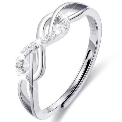 LUNCKY Adjustable 6-10 Size 925 Sterling Silver Rings for Women Girls Thumb Ring Eternity CZ Wedding Rings Bands for Women Infinity Engagement Ring Anniversary Christmas Valentine's Day Jewelry Gift