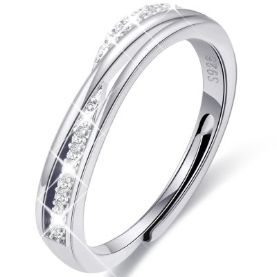 LUNCKY Adjustable 6-10 Size 925 Sterling Silver Rings for Women Girls Thumb Ring Eternity CZ Wedding Rings Bands for Women Engagement Ring Anniversary Christmas Valentine's Day Jewelry Gift for Her