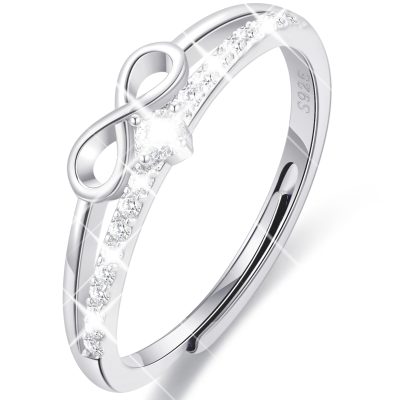 LUNCKY Adjustable 6-10 Size 925 Sterling Silver Rings for Women Girls Thumb Ring Eternity CZ Wedding Rings Bands for Women Infinity Engagement Ring Anniversary Christmas Valentine's Day Jewelry Gift