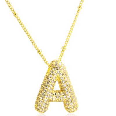 LUNCKY Initial Necklaces for Women Girls Gold A-Z Pendant Cubic Zirconia Initial Necklace Balloon Bubble Necklace Alphabet Letter Pendant 18+2 Inches Valentine Birthday Christmas Jewelry Gift