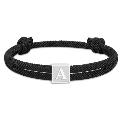 LUNCKY Black Rope Initial Bracelet for Men Boys Boyfriend,Stainless Steel I Letter Charm Bracelet,Handmade Braided Bracelet Adjustable 7-13 Inch Jewelry Christmas Valentine's Day Birthday Gift for Him