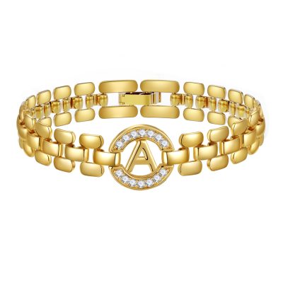 LUNCKY A-Z Initial Bracelets for Women Teen Girls Gold Initial Charm Bracelet Cubic Zirconia Statement Capital Alphabet Letter Chain Bracelet Valentine Birthday Mother's Day Christmas Jewelry Gifts