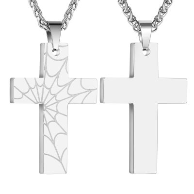 LUNCKY Silver Cross Necklace for Men Boys Son Boyfriend Stainless Steel Spider Web Bible Verse Pendant 18 In Chain 1st Communion Confirmation Baptism Religious Christian Christmas Jewelry Gift