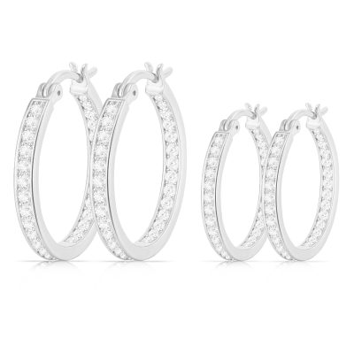 LUNCKY 2 Pairs Big Large Extra 18K Gold Hoop Earrings for Women Girls,Cubic Zirconia Huggie Hypoallergenic Earrings Set,Chunky Hoop Earrings Set 40/50MM Crystal Earrings Christmas Jewelry Gift for Her