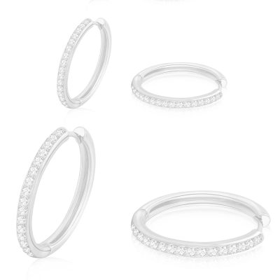2 Pairs Big Large Extra 18K White Gold Hoop Earrings for Women Girls,Cubic Zirconia Huggie Hypoallergenic Earrings Set,Silver Hoop Earrings Set 40/50MM Crystal Earrings Christmas Jewelry Gift for Her