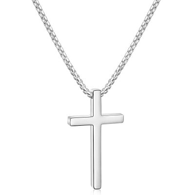 Silver Cross Necklace for Men Women Boys Girls 316L Stainless Steel Cross Pendant Necklace,First Communion Confirmation Religious Catholic Christian Christmas Jewelry Gift 18/20/22/24 Inches Chain