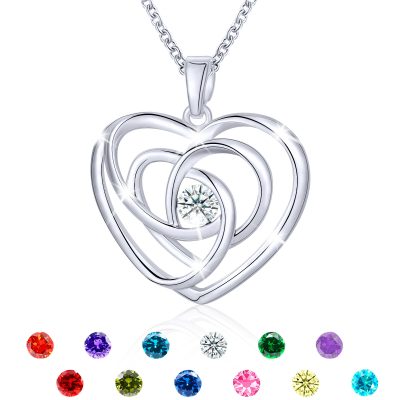 LUNCKY 18K White Gold Love Heart Necklaces for Women Girls,S925 Sterling Silver April Birthstone Necklaces with CZ crystal,Dainty Love Pendant Necklaces Birth Jewelry Christmas Birthday Gift for Her