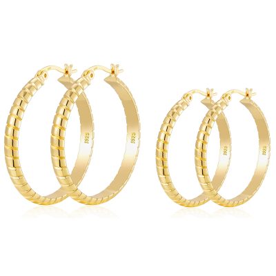 2 Pairs Big Large Extra Chunky 14k Gold Plated S925 Sterling Silver Hoop Earrings for Women,Hypoallergenic 4mm Thick Gold Hoop Earrings Set 50/60MM Girlfriend Valentine's Day Christmas Jewelry Gift