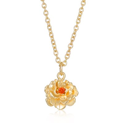 Birthstone Birthflower Necklaces for Women 14K Gold Plated Carnation Pendant Necklace January Birth Month Flower Necklace Jewelry Birthday Valentine's Day Christmas Gift for Girlfriend Mom Daughter
