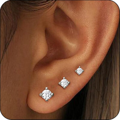 LUNVKY 3 Pairs Stud Earrings for Women Mom Wife Hypoallergenic S925 Sterling Silver Earring Sets Post Earrings Birthday Age Mother's Day Jewelry Gifts for Her Ideas