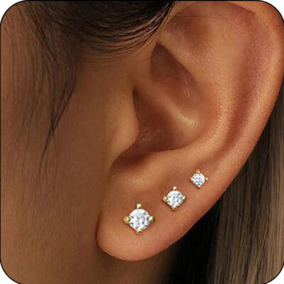 LUNVKY 3 Pairs Stud Earrings for Women Mom Wife Hypoallergenic S925 Sterling Silver Earring Sets Post Earrings Birthday Age Mother's Day Jewelry Gifts for Her Ideas