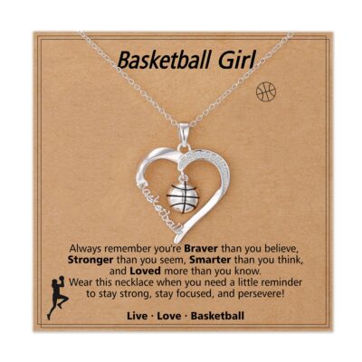 LUNVKY 18K White Gold Plated Sports Pendant Necklaces for Women Girls Mom kids teen Basketball Necklace Sport Accessories Christmas Birthday Age Mother's Day Jewelry Gifts for Her