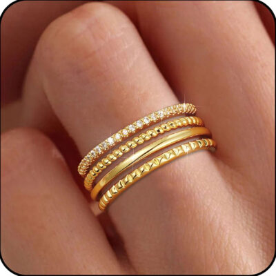 LUNVKY 4PCS Rings for Women Non Tarnish Knuckle Dainty Fashion CZ Ring Pinky Thin Thumb Stackable Ring Set Birthday Jewelry Gifts Ideas Mom Wife Daughter Girlfriend Teen Preteen Age