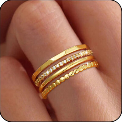 LUNVKY 4PCS Rings for Women Non Tarnish Knuckle Dainty Fashion CZ Ring Pinky Thin Thumb Stackable Ring Set Anniversary Birthday Jewelry Gifts Ideas Mom Wife Girlfriend Teen Age