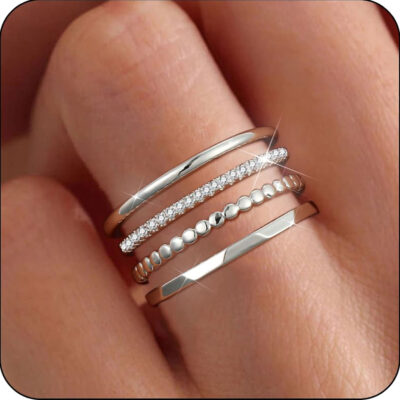 LUNVKY 4PCS Rings for Women Non Tarnish Knuckle Dainty Fashion CZ Ring Pinky Thin Thumb Stackable Ring Set Anniversary Birthday Jewelry Gifts Ideas Mom Wife Girlfriend Teen Age