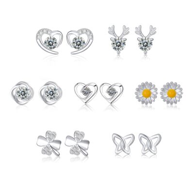 LUNVKY 7 Pairs 18K White Gold Plated Stud Earrings for Women Hypoallergenic Post S925 Sterling Silver Earring Sets Birthday Jewelry Gifts Ideas Mom Wife Tween Daughter Girlfriend Teen Age