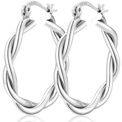 LUNVKY Twist Hoop Earrings for Women Sterling Silver Lightweight Hypoallergenic Large Chunky Post Earrings Earrings Birthday Christmas Jewelry Gifts Teen Mom Stocking Stuffers