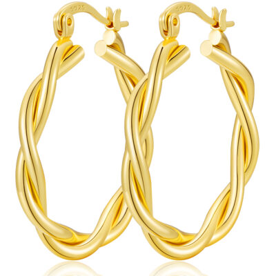 LUNVKY Twist Hoop Earrings for Women Sterling Silver Lightweight Hypoallergenic Large Chunky Post Earrings Earrings Birthday Christmas Jewelry Gifts Teen Mom Stocking Stuffers