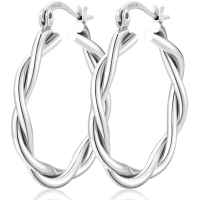 LUNVKY Twist Hoop Earrings for Women Sterling Silver Lightweight Hypoallergenic Large Chunky Post Earrings Earrings Birthday Christmas Jewelry Gifts Teen Mom Stocking Stuffers