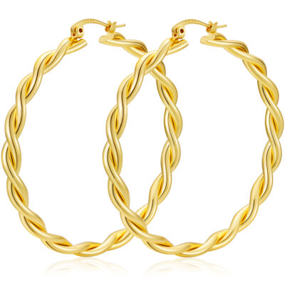 LUNVKY Twist Hoop Earrings for Women Sterling Silver Lightweight Hypoallergenic Large Chunky Post Earrings Earrings Birthday Christmas Jewelry Gifts Teen Mom Stocking Stuffers