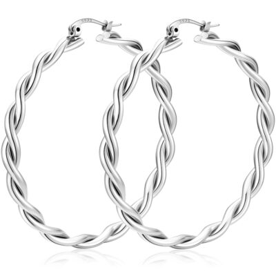 LUNVKY Twist Hoop Earrings for Women Sterling Silver Lightweight Hypoallergenic Large Chunky Post Earrings Earrings Birthday Christmas Jewelry Gifts Teen Mom Stocking Stuffers
