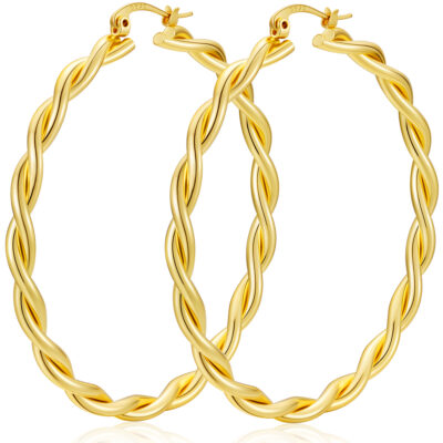 LUNVKY Twist Hoop Earrings for Women Sterling Silver Lightweight Hypoallergenic Large Chunky Post Earrings Earrings Birthday Christmas Jewelry Gifts Teen Mom Stocking Stuffers