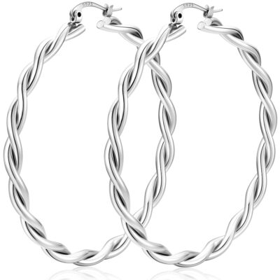 LUNVKY Twist Hoop Earrings for Women Sterling Silver Lightweight Hypoallergenic Large Chunky Post Earrings Earrings Birthday Christmas Jewelry Gifts Teen Mom Stocking Stuffers