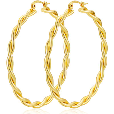 LUNVKY Twist Hoop Earrings for Women Sterling Silver Lightweight Hypoallergenic Large Chunky Post Earrings Earrings Birthday Christmas Jewelry Gifts Teen Mom Stocking Stuffers