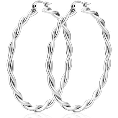 LUNVKY Twist Hoop Earrings for Women Sterling Silver Lightweight Hypoallergenic Large Chunky Post Earrings Earrings Birthday Christmas Jewelry Gifts Teen Mom Stocking Stuffers