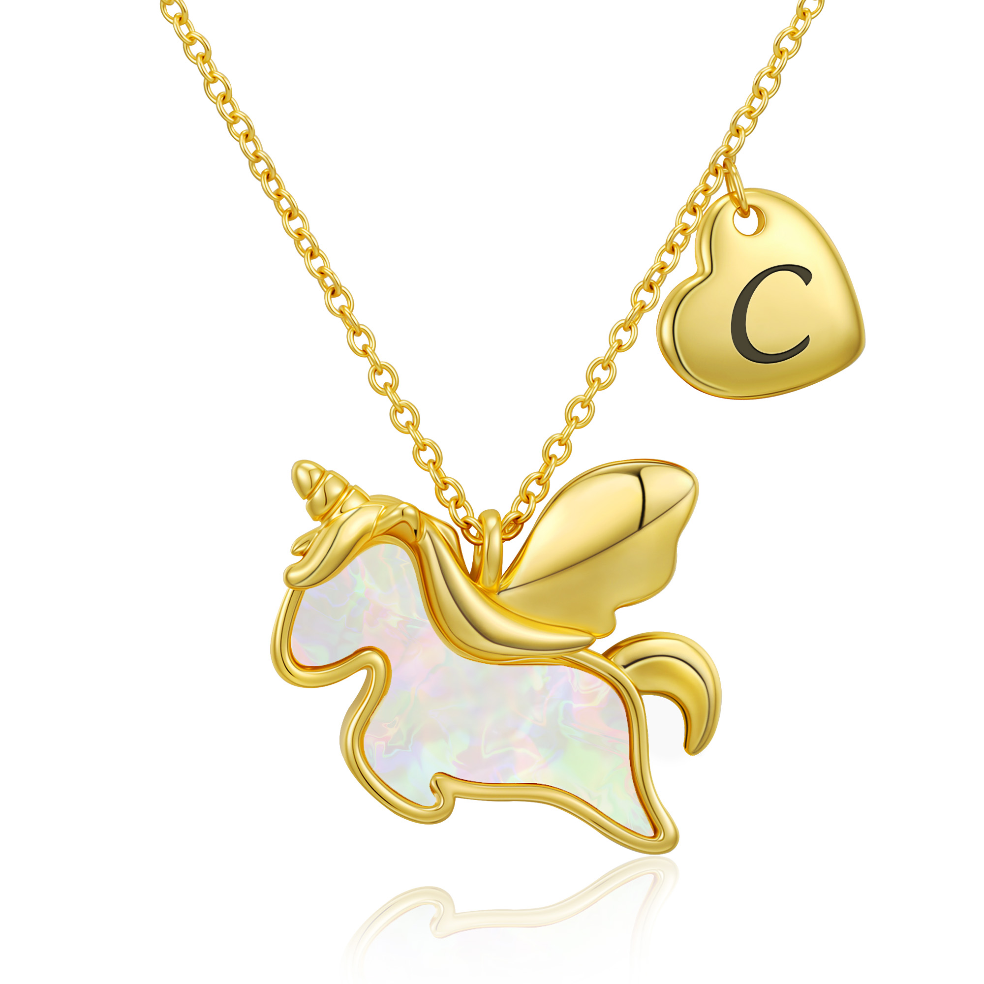 LUNVKY 18K Gold plated Unicorn Initial Necklaces for Girls Women Letter C Pendant Chain Stuff Accessory Birthday Christmas Jewelry Gifts Teen Daughter Tween Preteen Stocking Stuffers for Kids Age